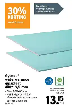GAMMA Gyproc waterwerende gipsplaat dikte 9,5 mm aanbieding