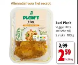 Colruyt Boni Plan't veggie filets Indische stijl 2 stuks 180 g aanbieding
