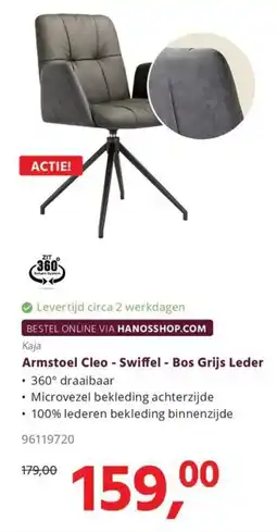 Hanos Armstoel Cleo Swiffel -Bos Grijs Leder aanbieding