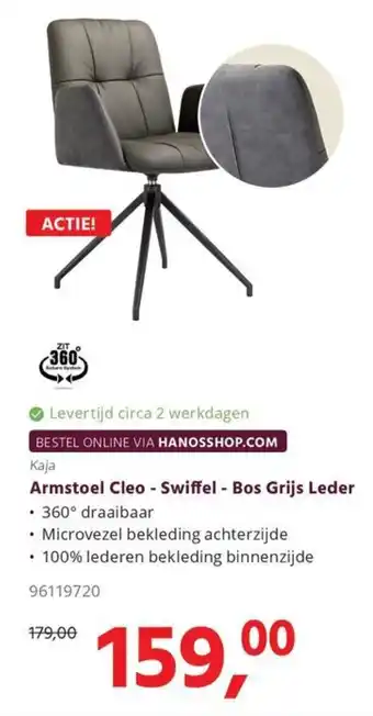 Armstoel Cleo Swiffel -Bos Grijs Leder