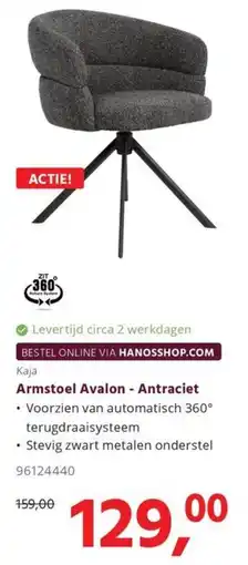 Hanos Armstoel Avalon Antraciet aanbieding