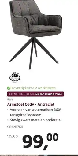 Hanos Armstoel Cody Antraciet aanbieding