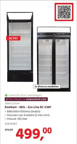Hanos Select Cuisine Koelkast Eco Line SC-C387 aanbieding