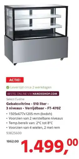 Hanos Select Cuisine Gebaksvitrine 3 niveaus Verrijdbaar FT-470Z aanbieding
