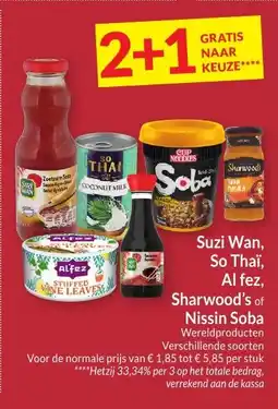Intermarché Suzi Wan, So Thai, Al Fez, Suzi Sharwood's of Nissin Soba aanbieding