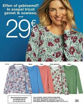 Damart Pull in soepel tricot effen of gebloemd aanbieding