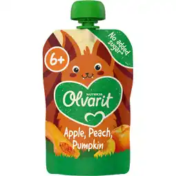 Albert Heijn Olvarit Knijpfruit apple, peach, pumpkin 6m+ aanbieding