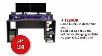 Weba Tezaur game bureau in decor mat zwart aanbieding