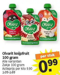 Albert Heijn Olvarit knijpfruit 100 gram aanbieding