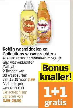 Albert Heijn Robijn wasmiddelen en Collections wasverzachters aanbieding