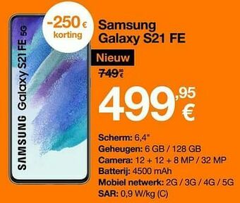 Orange Samsung galaxy s21 fe aanbieding