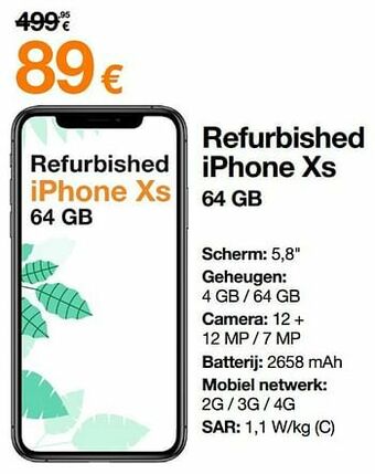 Orange Apple refurbished iphone xs 64 gb aanbieding