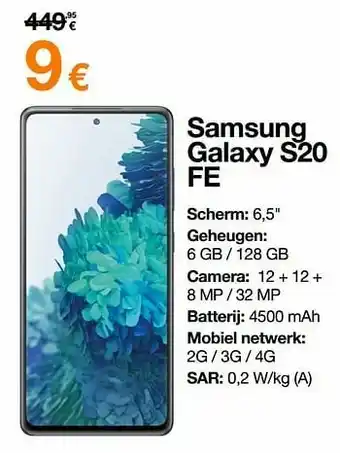 Orange Samsung galaxy s20 fe aanbieding