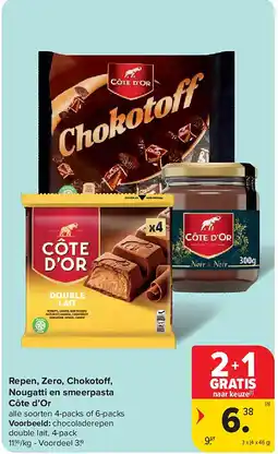 Carrefour Repen, Zero, Chokoto , Nougatti en smeerpasta Côte d’Or aanbieding