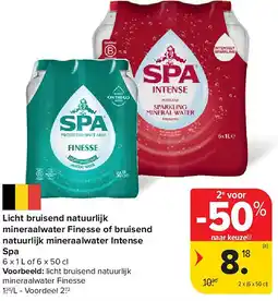 Carrefour Licht bruisend natuurlijk mineraalwater Finesse of bruisend natuurlijk mineraalwater Intense Spa aanbieding