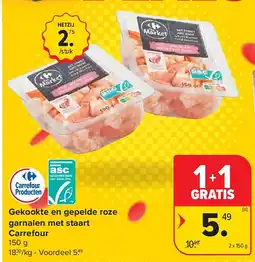Carrefour Gekookte en gepelde roze garnalen met staart Carrefour aanbieding