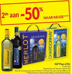 Intermarché IGP Pays d'Oc Grand Sud Chardonnay wit, Merlot rood of rosé aanbieding