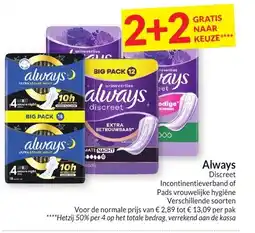 Intermarché Always Discreet Incontinentieverband of Pads vrouwelijke hygiëne aanbieding