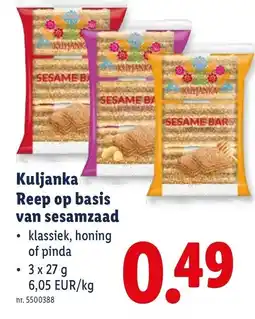 Lidl Kuljanka Reep op basis van sesamzaad aanbieding