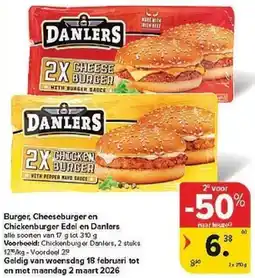 Carrefour Burger, Cheeseburger en Chickenburger Edel en Danlers aanbieding