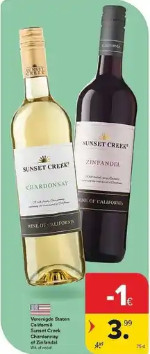 Carrefour Verenigde Staten Californië Sunset Creek Chardonnay of Zinfandel aanbieding