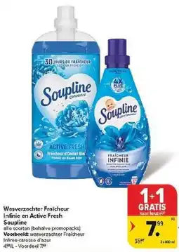 Carrefour Wasverzachter Fraicheur Infinie en Active Fresh Soupline aanbieding