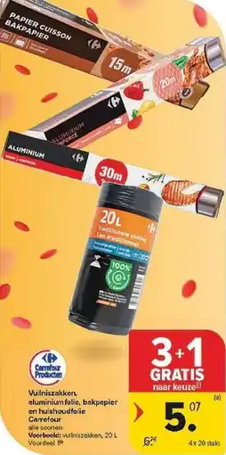 Carrefour Vuilniszakken, aluminium folic, bakpapier en huishoudfolic Carrefour aanbieding