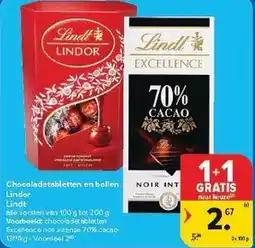 Carrefour Lindt Lindor Chocoladetabletten en bollen aanbieding