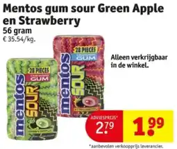 Kruidvat Mentos gum sour Green Apple en Strawberry aanbieding