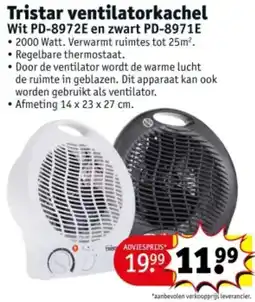 Kruidvat Tristar ventilatorkachel Wit PD-8972E en zwart PD-8971E aanbieding