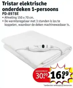 Kruidvat Tristar elektrische onderdeken 1-persoons PD-8978E aanbieding