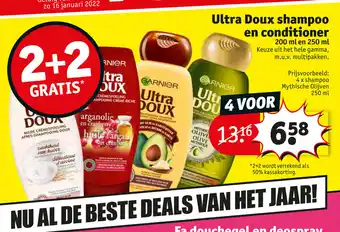 Kruidvat Ultra Doux shampoo en conditioner 4 voor 200 ml en 250 ml aanbieding