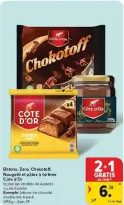 Carrefour Market Batons, Zero, Chokotoff, Nougatti et pâtes à tartiner Côte d'Or aanbieding