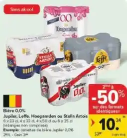 Carrefour Market Biere 0,0% Jupiler, Leffe, Hoegaarden ou Stella Artois aanbieding
