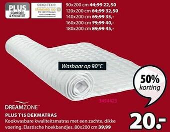 Jysk Plus t15 dekmatras aanbieding