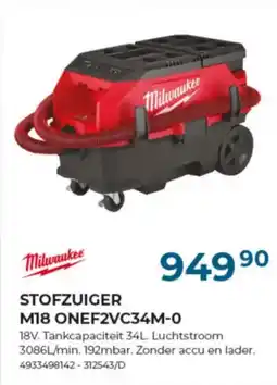 Meno Pro Milwaukee Stofzuiger M18 ONEF2VC34M-0 aanbieding