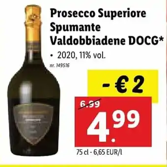 Lidl Prosecco superiore spumante valdobbiadene DOCG 75cl aanbieding
