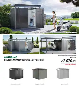 Horta Highline stijlvol metalen berging met plat dak aanbieding