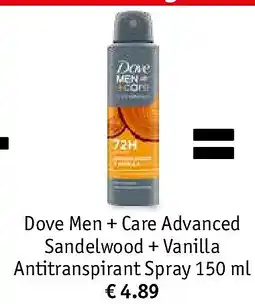 Kruidvat Dove Men + Care Advanced Sandelwood + Vanilla Antitranspirant Spray 150 ml aanbieding