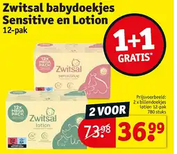 Kruidvat witsal babydoekjes Sensitive en Lotion aanbieding