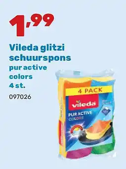 Happyland Vileda glitzi schuurspons pur active colors 4 st aanbieding