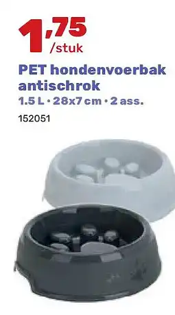 Happyland PET hondenvoerbak antischrok 1.5 L • 28x7 cm • 2 ass aanbieding