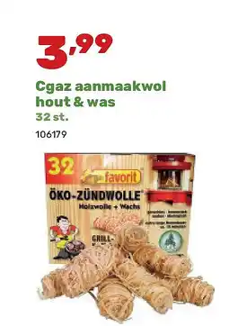 Happyland Cgaz aanmaakwol hout & was 32 st aanbieding