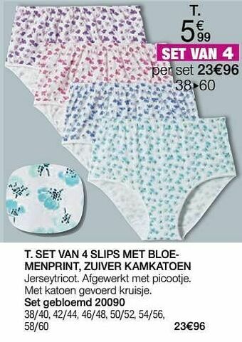 Damart Set van 4 slips met bloemenprint zuiver kamkatoen aanbieding