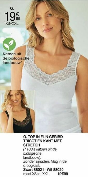 Damart Top in fijn geribd tricot en kant met stretch aanbieding