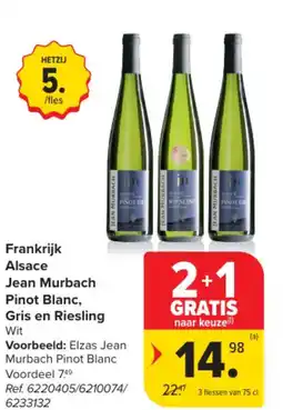Carrefour Market Frankrijk Alsace Jean Murbach Pinot Blanc, Gris en Riesling aanbieding