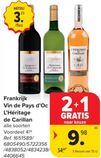 Carrefour Market Frankrijk Vin de Pays d'Oc L'Héritage de Carillan aanbieding