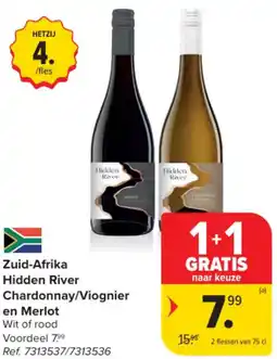 Carrefour Market Zuid-Afrika Hidden River Chardonnay Viognier en Merlot aanbieding
