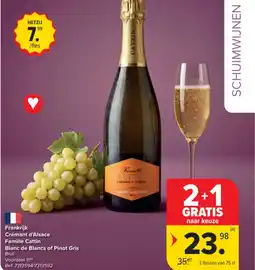 Carrefour Market Frankrijk Crémant d'Alsace Famille Cattin Blanc de Blancs of Pinot Gris aanbieding