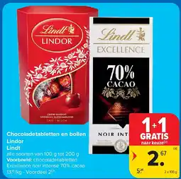 Carrefour Chocoladetabletten en bollen Lindor Lindt aanbieding